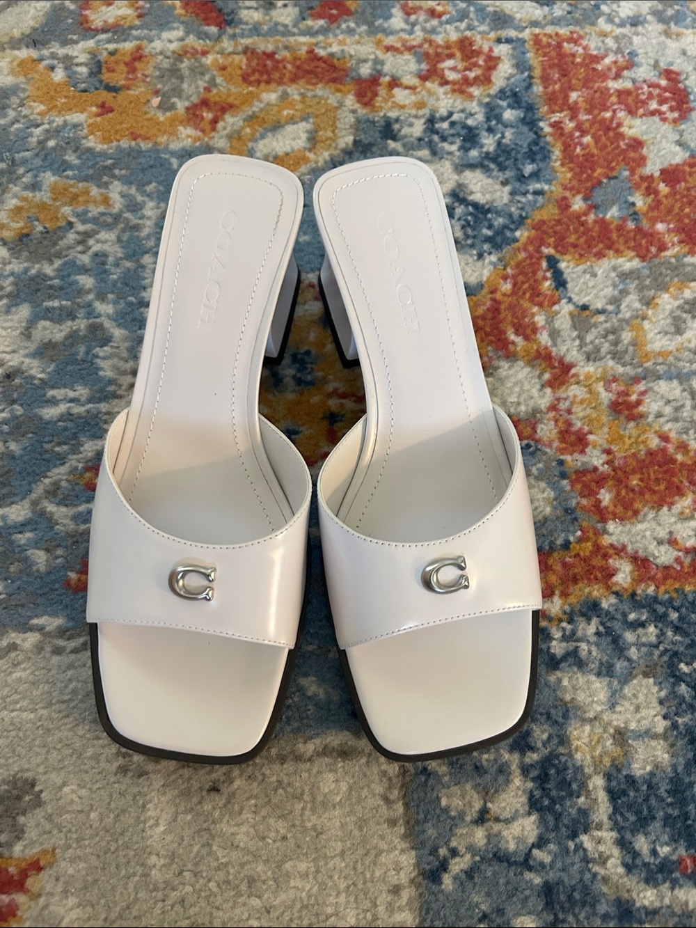 NWOT Coach Women's Sculpted C Block Heel Sandal Heeled, Optic White - Picture 6 of 14